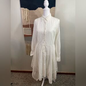 NWOT BCBG Maxazria Beatryce White Cotton Lace Asymmetric Shirt Dress S